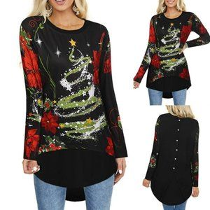 Beautiful Holiday Cheer Christmas Long Sleeve Tunic Blouse Size Medium